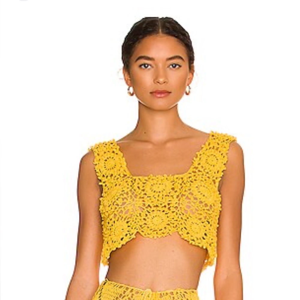 ALIX PINHO***Maya Handmade Crochet Yellow Cropped Top**Small $285